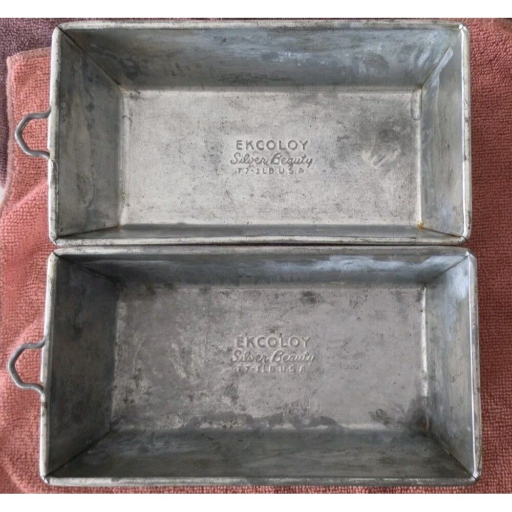 Two Ekcoloy Silver Beauty Loaf Pan Rectangular Metal T7 1lb Easy Clean Silver
